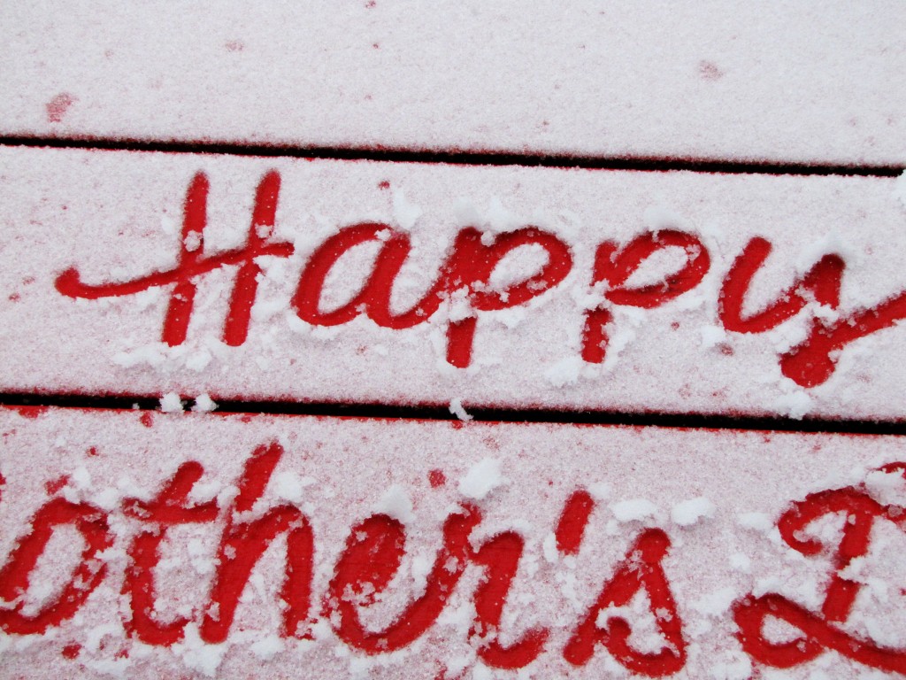 mothers day snow message on picnic table